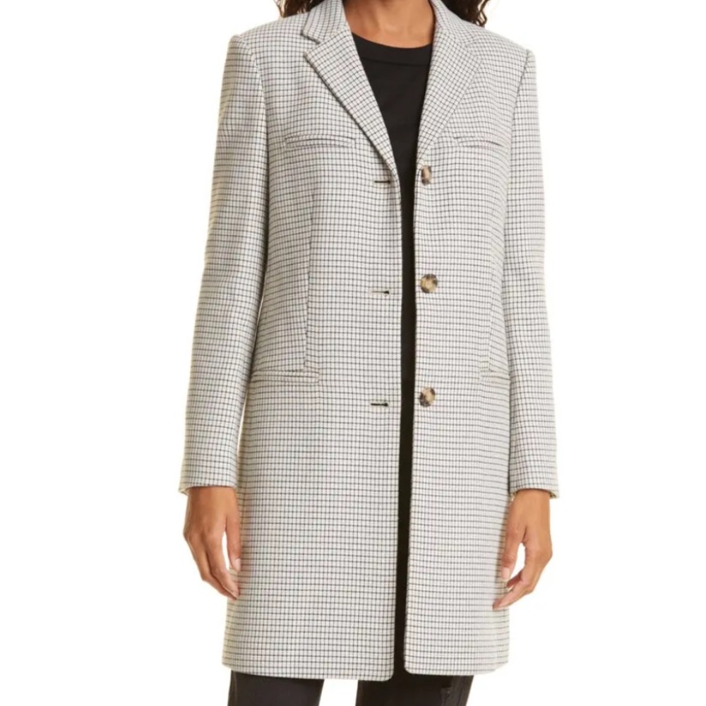 Club Monaco checkered three button longline coat